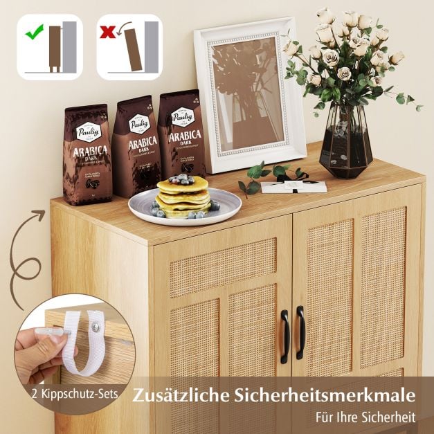 Coast Rattan Sideboard Natural - Boho Aufbewahrungsschrank mit 2 Türen und verstellbarem Regal - 80 x 38 x 81 cm