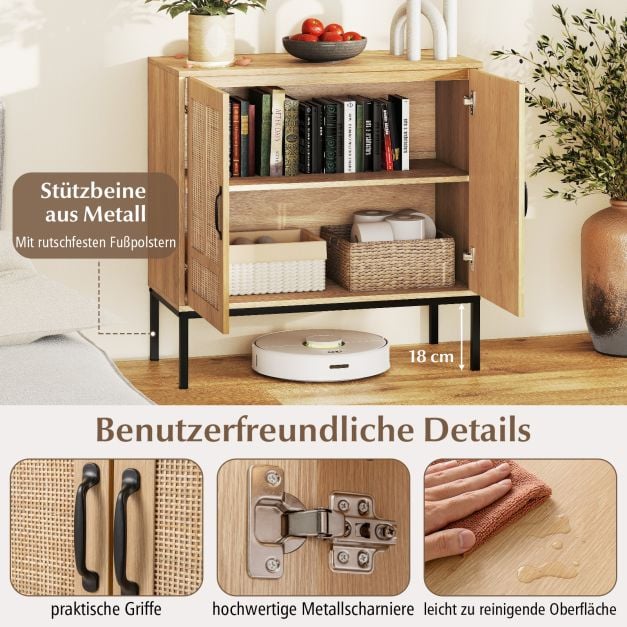 Coast Rattan Sideboard Natural - Boho Aufbewahrungsschrank mit 2 Türen und verstellbarem Regal - 80 x 38 x 81 cm