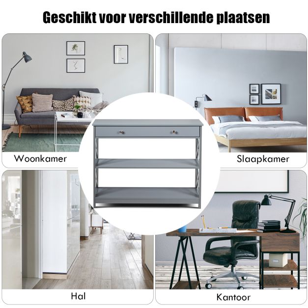 Coast Konsolentisch 3-stöckig – Holztisch für den Flur mit Schublade 100 x 30 x 80 cm – Grau