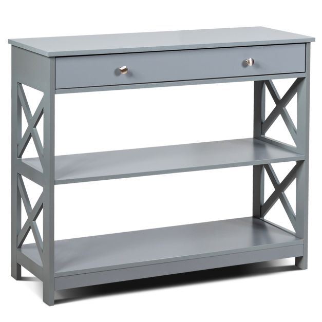 Coast Konsolentisch 3-stöckig – Holztisch für den Flur mit Schublade 100 x 30 x 80 cm – Grau