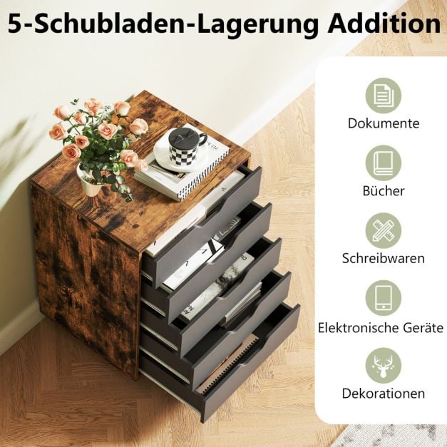 Coast Rollcontainer Rustic Brown/Black - Mobiler Archivschrank mit 5 Schubladen - 49 x 40 x 65 cm