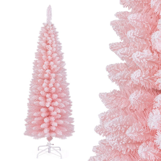 Künstlicher Weihnachtsbaum Coast - 150 cm - Rosa - verschneit - schlankes Design - 328 Zweigspitzen - Metallständer