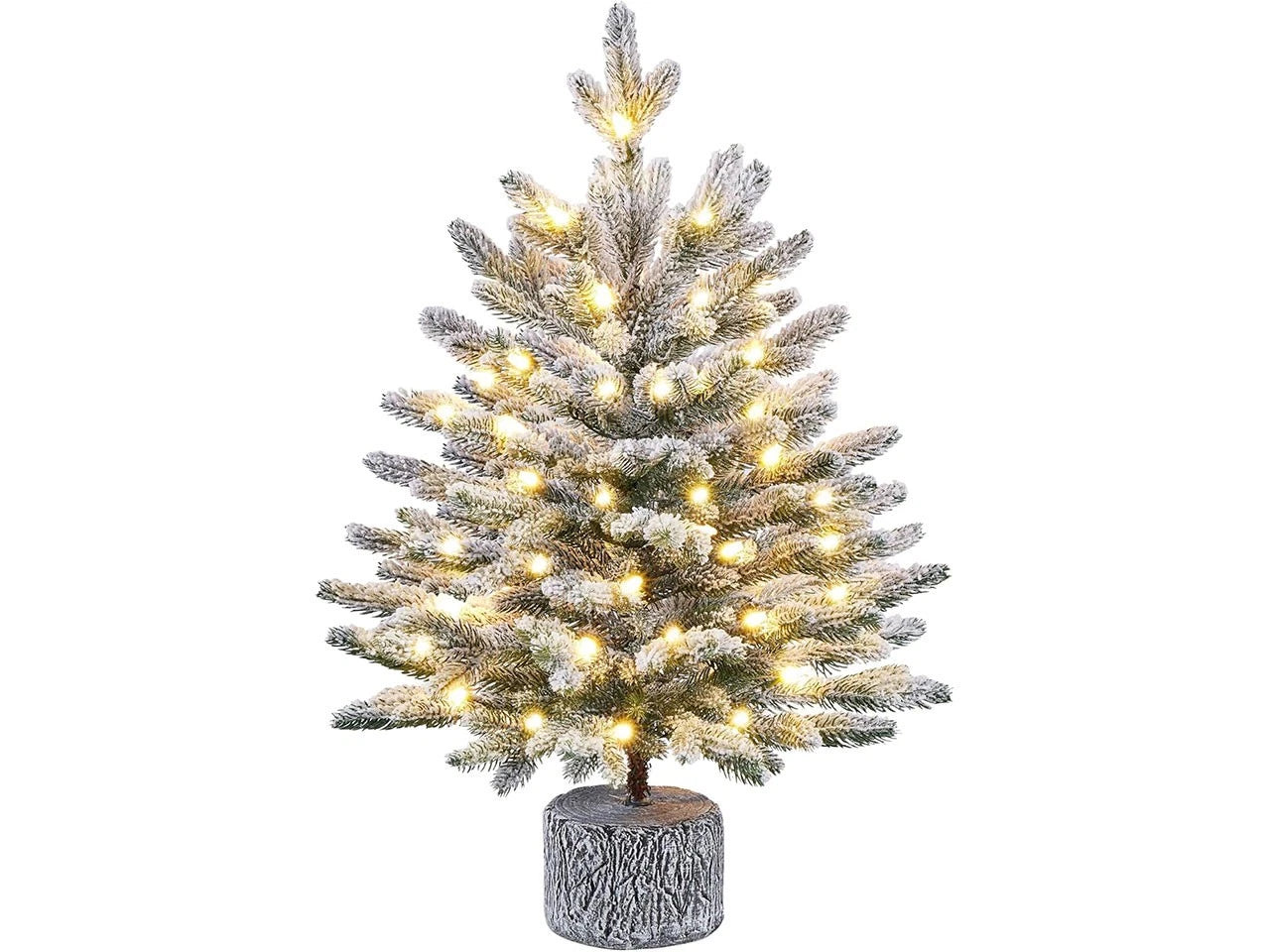 Yaheetech Künstlicher Mini-Weihnachtsbaum mit Schnee - Φ45 x 61 cm - Ausgestattet mit warmweißen LED-Lichtern und Metallständer und Formhalterung - Für Tisch und Fensterbank - Grünes PVC und Metall
