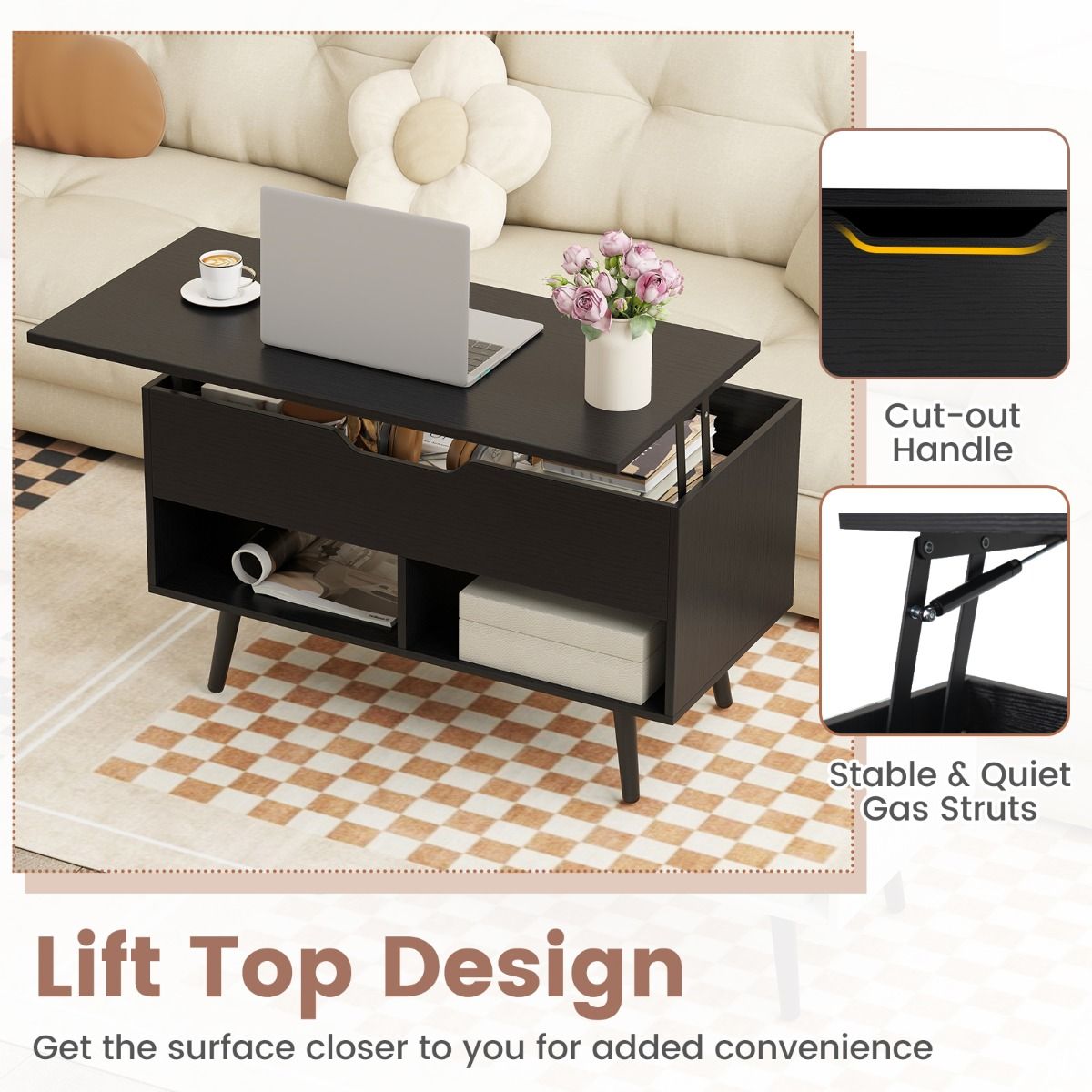 Coast Couchtisch - Höhenverstellbarer moderner Wohnzimmertisch - 80 x 40 x 46-60 cm - Schwarz