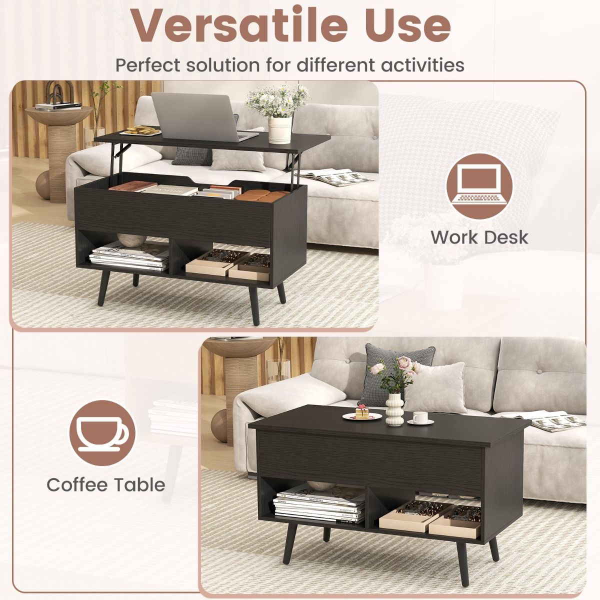 Coast Couchtisch - Höhenverstellbarer moderner Wohnzimmertisch - 80 x 40 x 46-60 cm - Schwarz