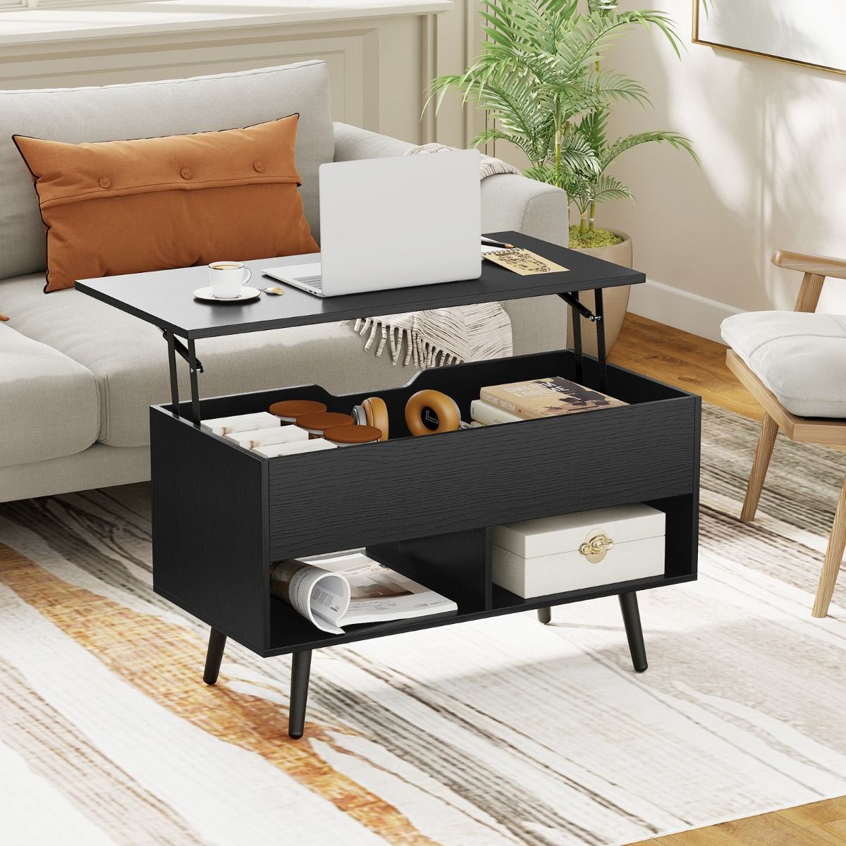 Coast Couchtisch - Höhenverstellbarer moderner Wohnzimmertisch - 80 x 40 x 46-60 cm - Schwarz