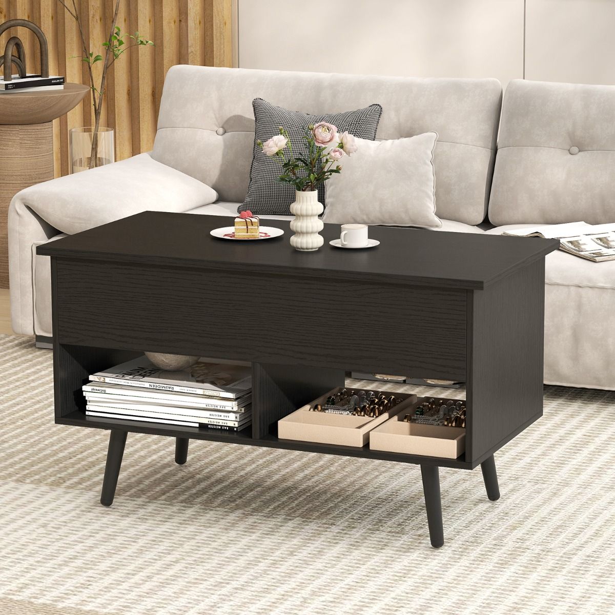 Coast Couchtisch - Höhenverstellbarer moderner Wohnzimmertisch - 80 x 40 x 46-60 cm - Schwarz