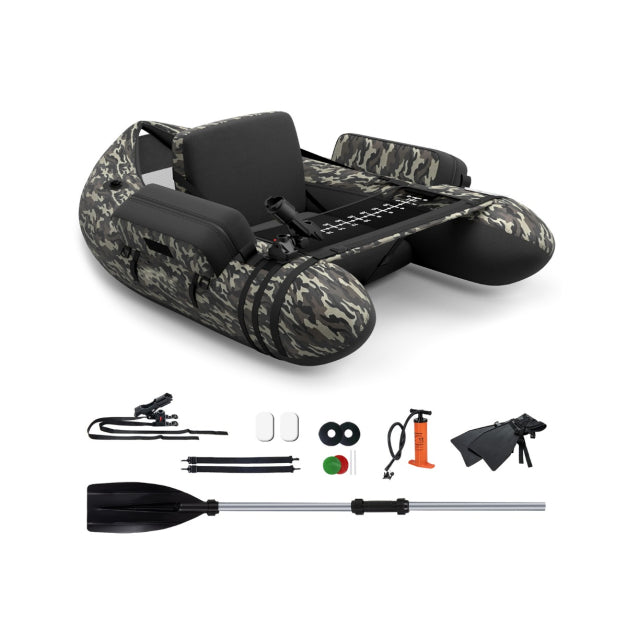 Coast Aufblasbares Fischerboot - Verstellbare Rutenhalter & Rückenlehne - 2 Hakenhalter - 135 x 109 x 54 cm - Camouflage