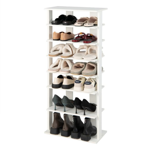Stilvolles Schuhregal mit 7 Etagen - zweireihig - kompakt und platzsparend - 47 x 25,5 x 110 cm - Weiß