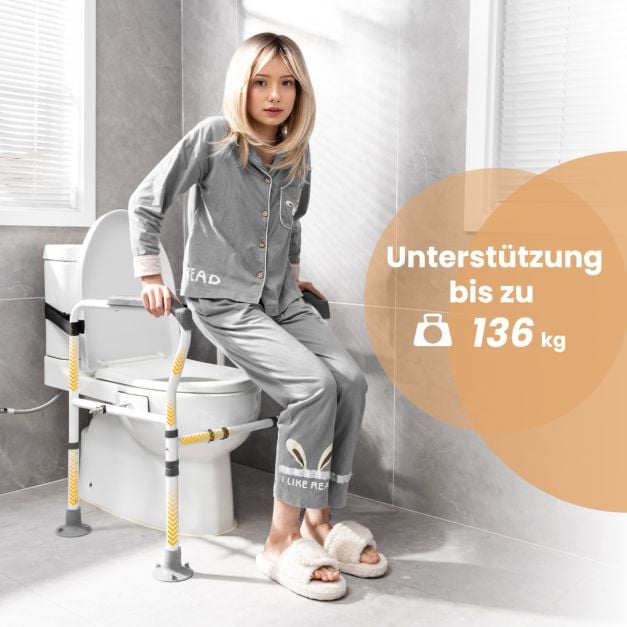 Coast Toilettenstütze Grau/Weiß - Verstellbare und klappbare Toilettenhalterung - 62-68 x 49,5 x 65,5-78 cm
