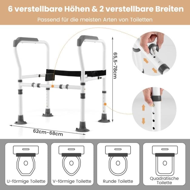 Coast Toilettenstütze Grau/Weiß - Verstellbare und klappbare Toilettenhalterung - 62-68 x 49,5 x 65,5-78 cm