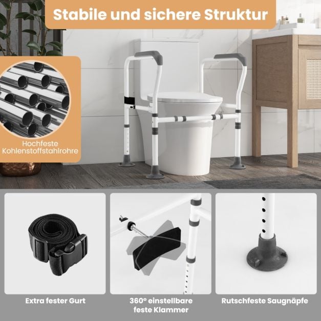 Coast Toilettenstütze Grau/Weiß - Verstellbare und klappbare Toilettenhalterung - 62-68 x 49,5 x 65,5-78 cm