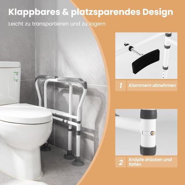 Coast Toilettenstütze Grau/Weiß - Verstellbare und klappbare Toilettenhalterung - 62-68 x 49,5 x 65,5-78 cm