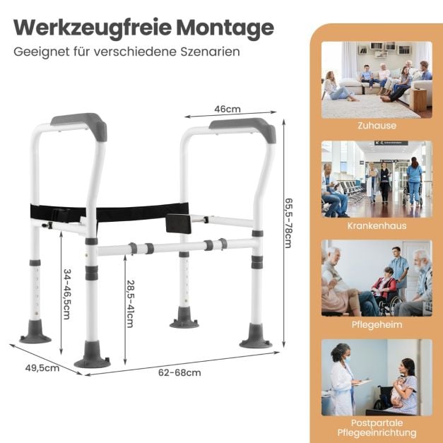 Coast Toilettenstütze Grau/Weiß - Verstellbare und klappbare Toilettenhalterung - 62-68 x 49,5 x 65,5-78 cm