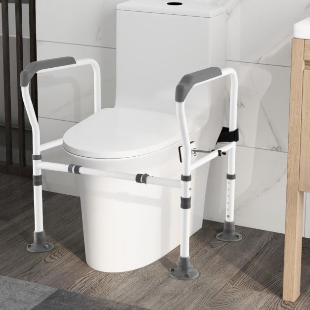 Coast Toilettenstütze Grau/Weiß - Verstellbare und klappbare Toilettenhalterung - 62-68 x 49,5 x 65,5-78 cm