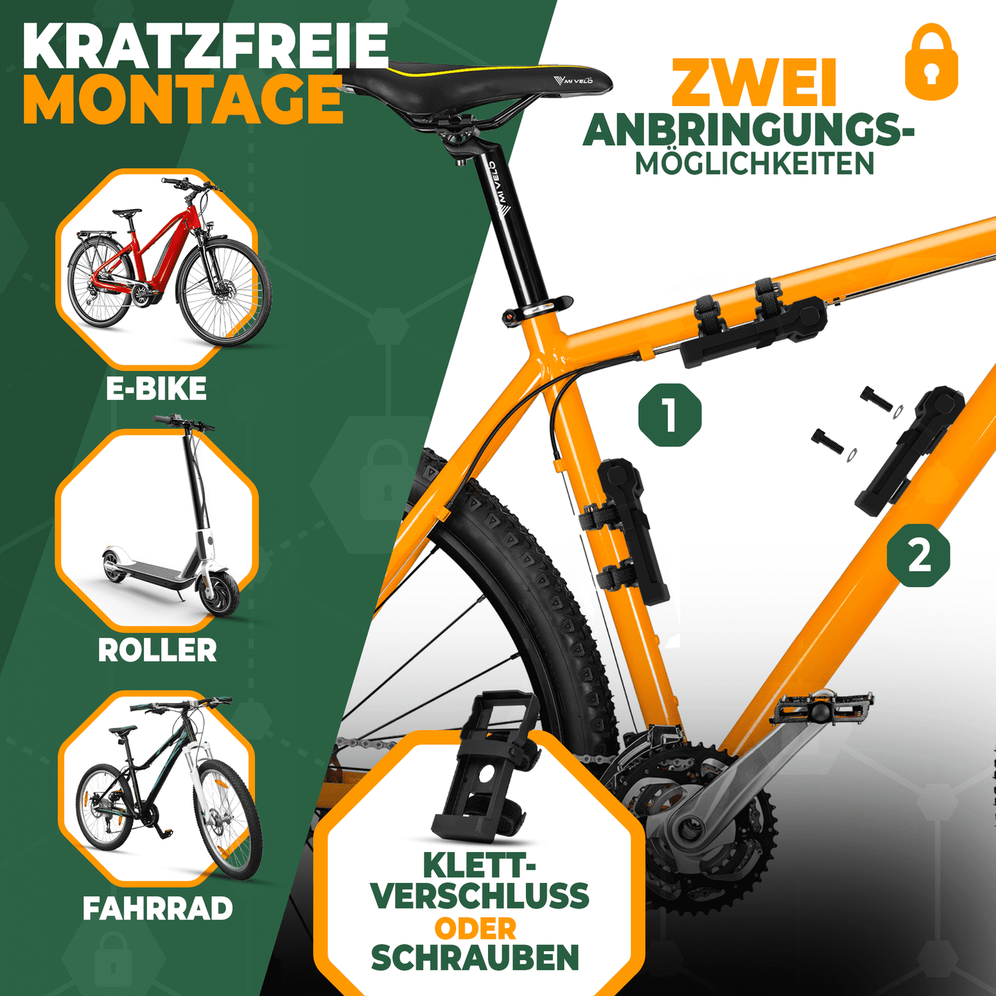 MIVELO Faltschloss mit Zahlencode - 85 cm lang - Sicherheitsstufe 08/10 - Kohlenstoffstahl - Schwarz