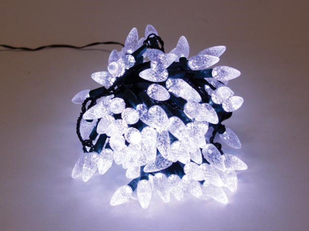 LED-Lichterkette, kaltweiß, LED-Lichterkette, 12 Meter Weihnachtsbeleuchtung mit 120 LED-Lämpchen, grünes Kabel, Dauerlicht, IP44 spritzwassergeschützt, für den Innen- und Außenbereich, 24 V DC Niederspannung