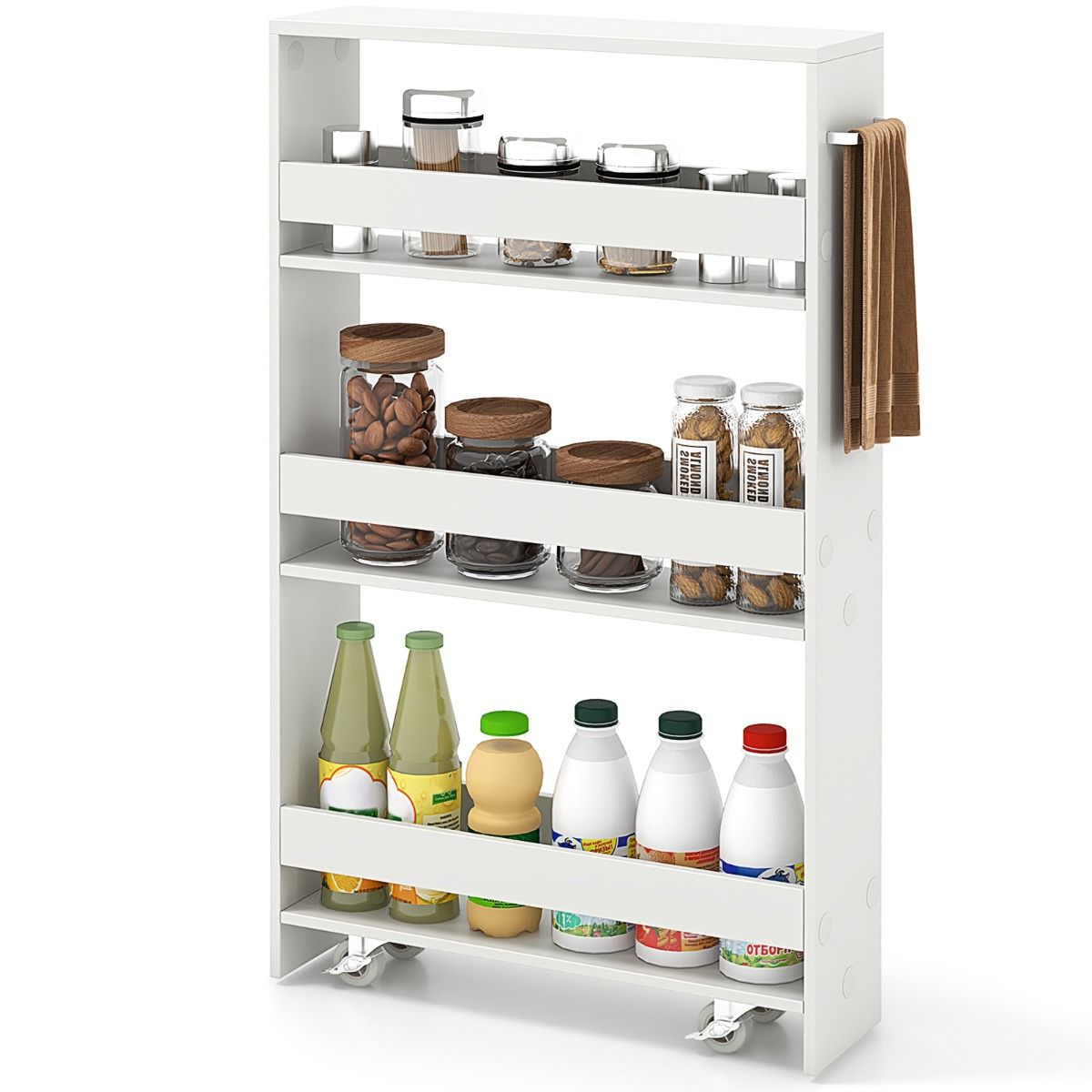Coast Slim Aufbewahrungswagen - 4 Etagen - Schmal - Mobil - mit offenen Regalen - Weiß - 47,5 x 13 x 80,5 cm