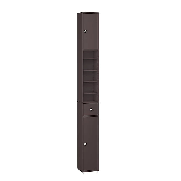 SoBuy Hoher schmaler Badezimmerschrank - Kompakte Aufbewahrungseinheit mit 6 verstellbaren Einlegeböden und Schublade - 20x20x180 cm - Braun