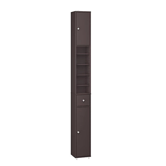 SoBuy Hoher schmaler Badezimmerschrank - Kompakte Aufbewahrungseinheit mit 6 verstellbaren Einlegeböden und Schublade - 20x20x180 cm - Braun