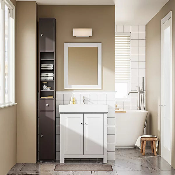 SoBuy Hoher schmaler Badezimmerschrank - Kompakte Aufbewahrungseinheit mit 6 verstellbaren Einlegeböden und Schublade - 20x20x180 cm - Braun