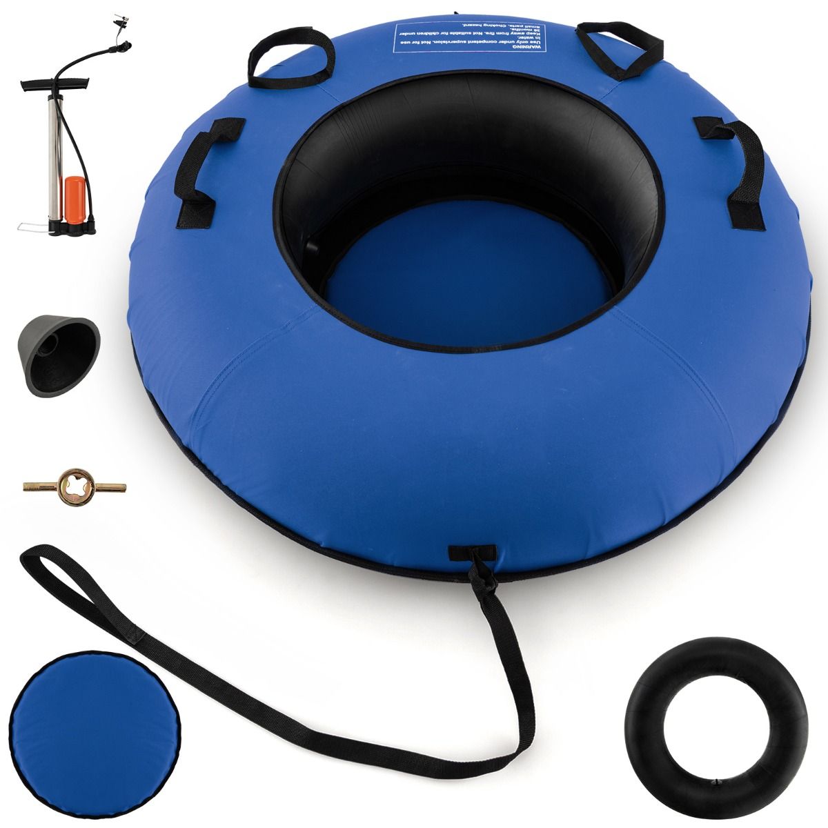 Coast 100 cm Aufblasbarer Schneeschlitten Blau - Strapazierfähiges Oxford - Harter Boden - Inklusive Sitzkissen und Schleppgurt