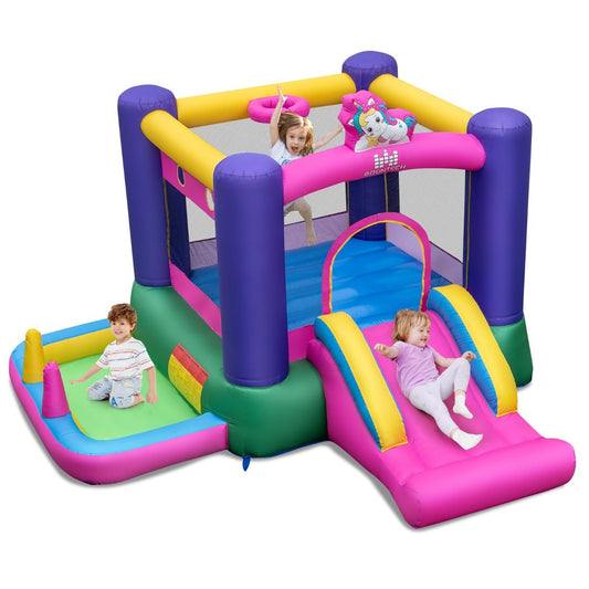 Coast Hüpfburg mit Rutsche 296x287x183 cm - Mehrfarbig - 6-in-1 Spielhaus mit Basketballkorb, Ballpool & Wurfspielen - Für drinnen und draußen geeignet