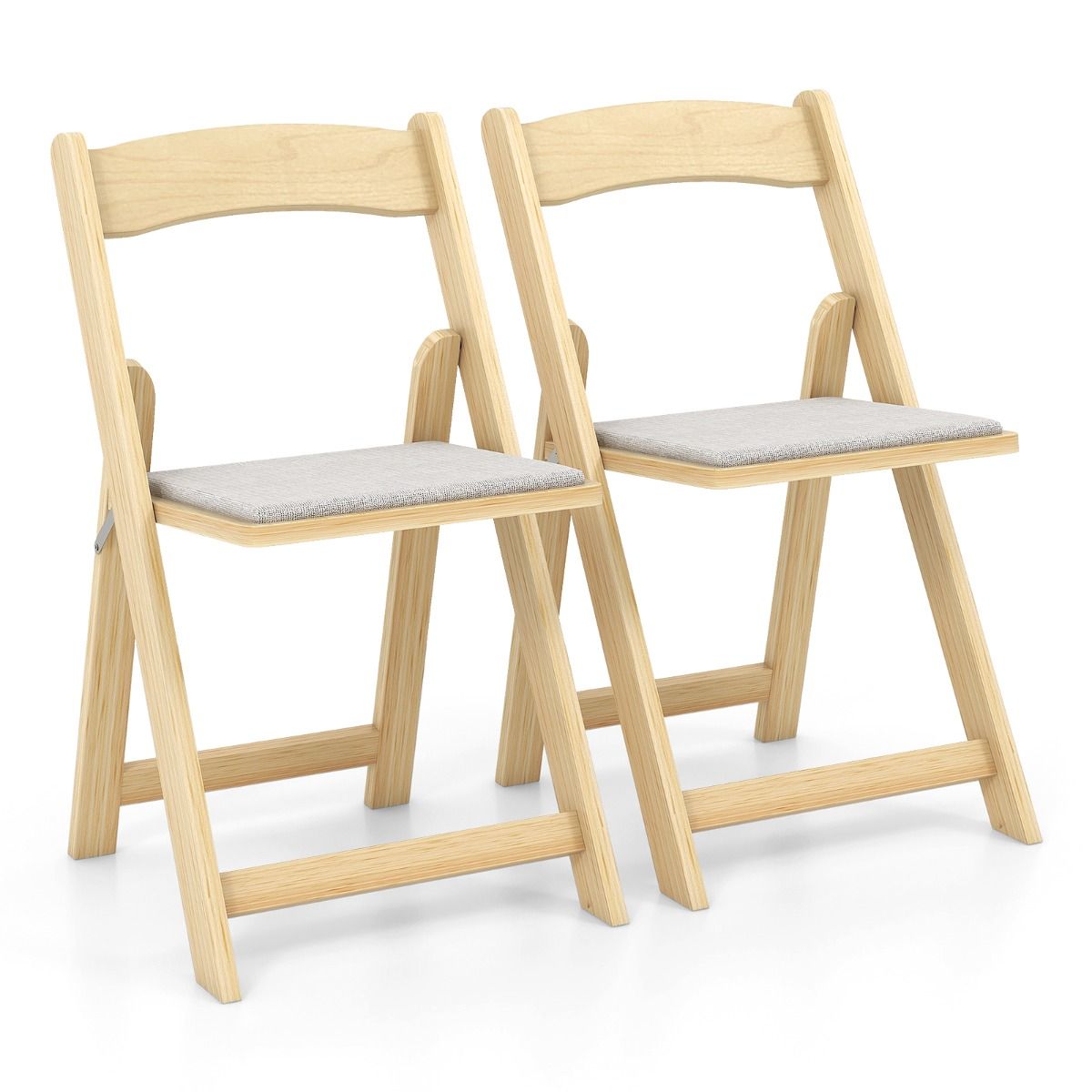 Coast Set aus 2 klappbaren Esszimmerstühlen - 44x47x77 cm - Mit Gummibaumbeinen und gepolstertem Sitz - Naturfarbe
