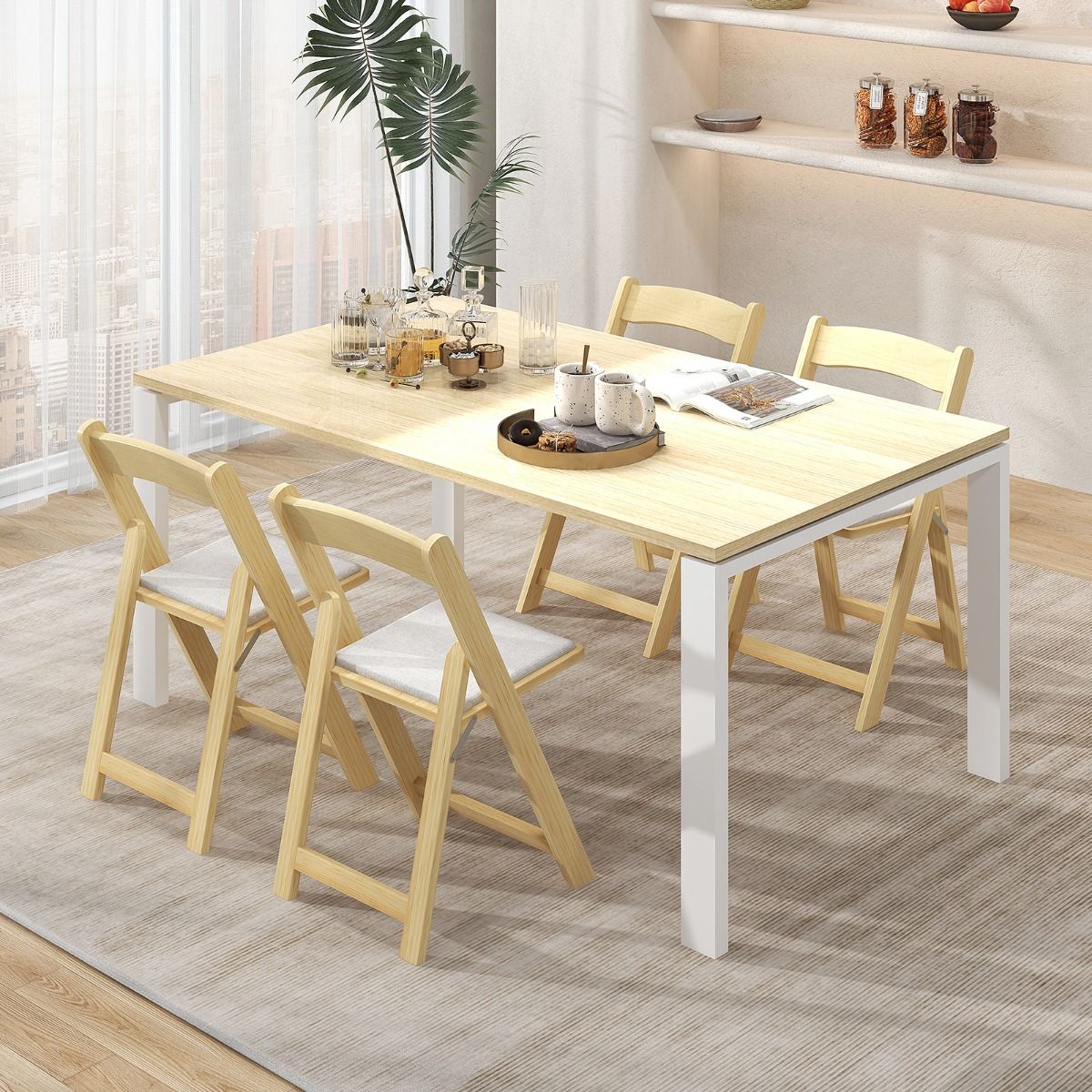 Coast Set aus 2 klappbaren Esszimmerstühlen - 44x47x77 cm - Mit Gummibaumbeinen und gepolstertem Sitz - Naturfarbe
