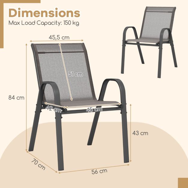 COAST Terrassenstühle aus atmungsaktivem Stoff - 2er-Set - 56 x 70 x 84 cm - Grau