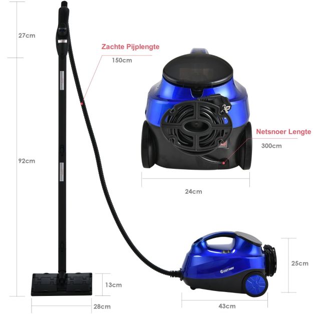 Coast Dampfreiniger Blau/Orange/Rot/Violett - 2000W - 1,5L Tank - Mit 19 Zubehörteilen