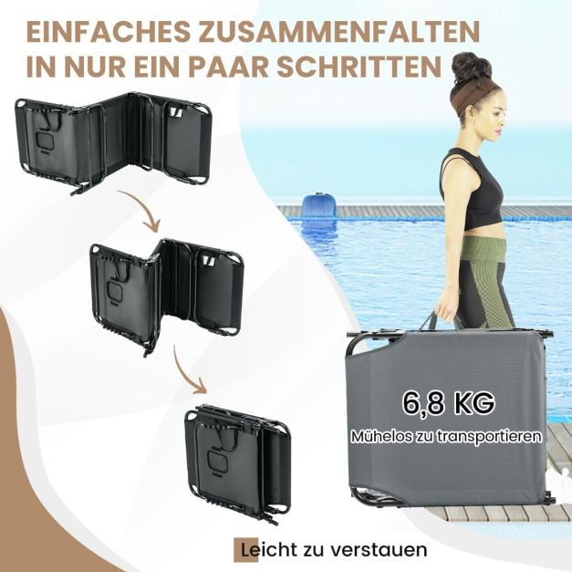 Coast Faltbarer Liegestuhl - 5 Positionen einstellbar mit Gesichtsöffnung und 3 Kissen - Grau