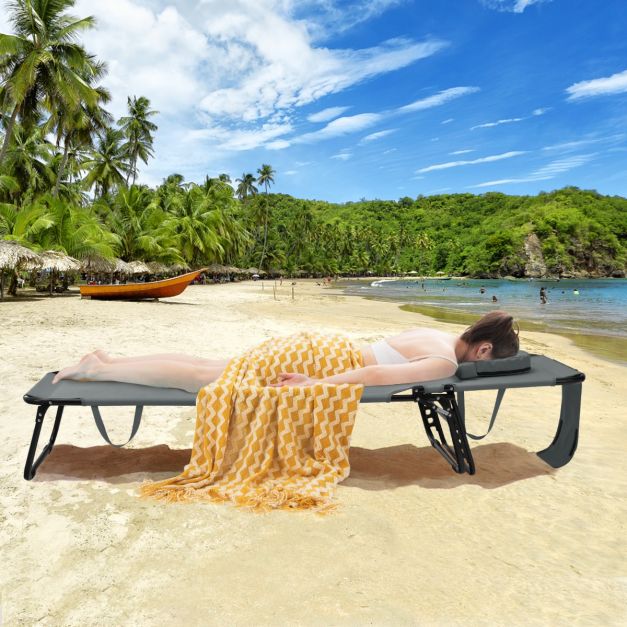 Coast Faltbarer Liegestuhl - 5 Positionen einstellbar mit Gesichtsöffnung und 3 Kissen - Grau