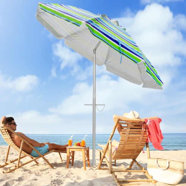 Costway Strand Sonnenschirm - Neigbar - Inkl. Tragetasche - 178 x 178 x 206 cm - Blau/Grün