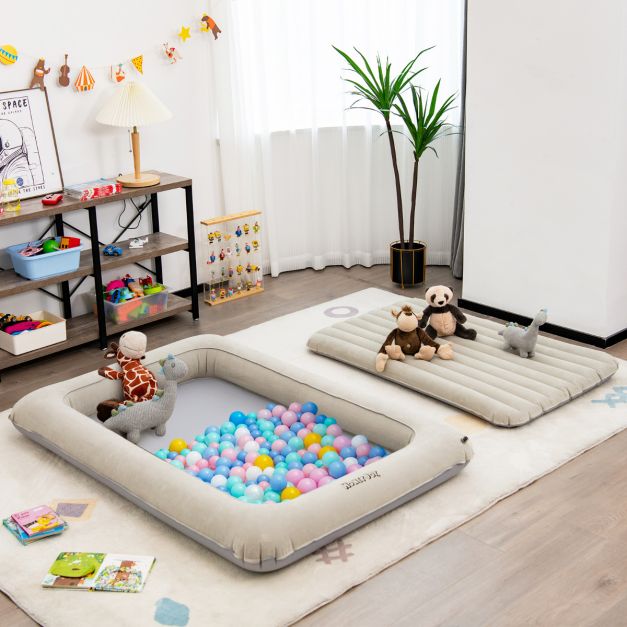 Costway Kleinkind-Reisebett - Inkl. Matratze & Pumpe - max. 150 kg - 165 x 118 x 20 cm - Grau