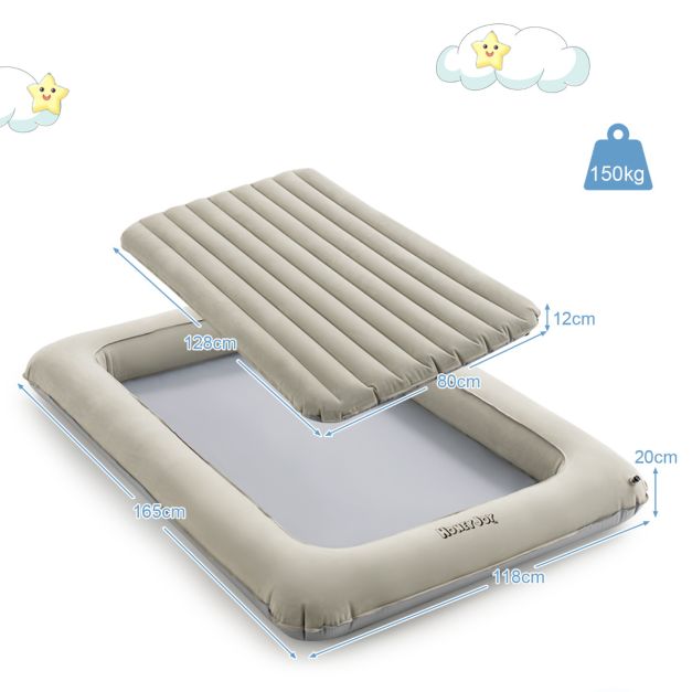 Costway Kleinkind-Reisebett - Inkl. Matratze & Pumpe - max. 150 kg - 165 x 118 x 20 cm - Grau