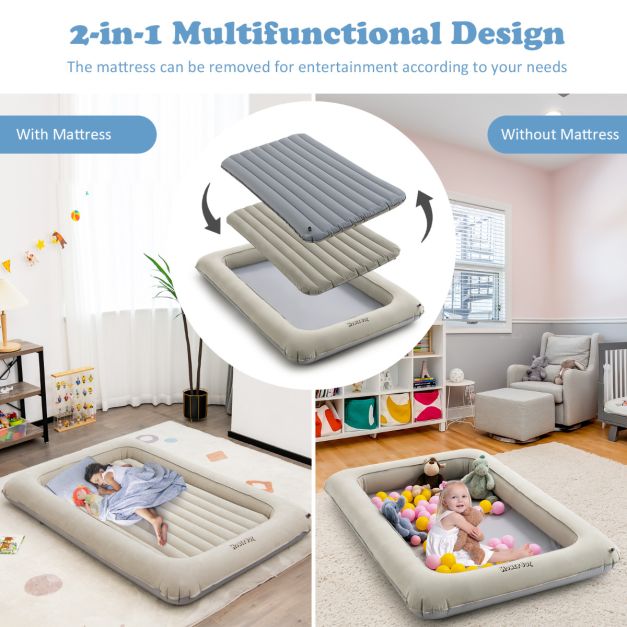 Costway Kleinkind-Reisebett - Inkl. Matratze & Pumpe - max. 150 kg - 165 x 118 x 20 cm - Grau