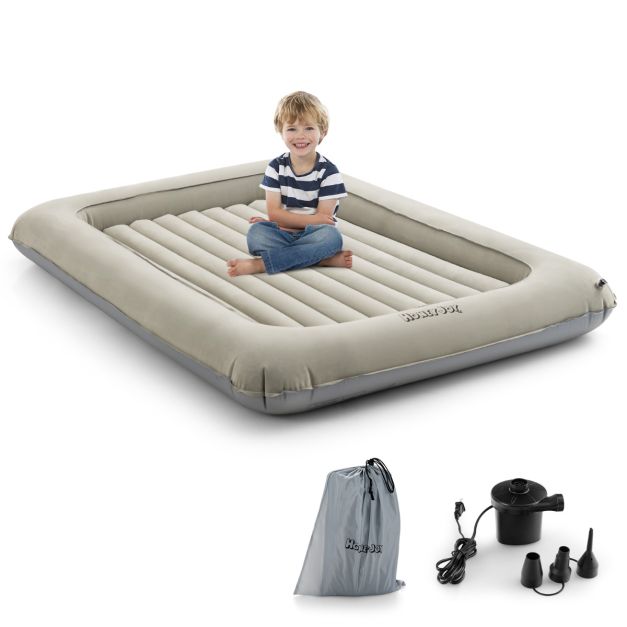 Costway Kleinkind-Reisebett - Inkl. Matratze & Pumpe - max. 150 kg - 165 x 118 x 20 cm - Grau