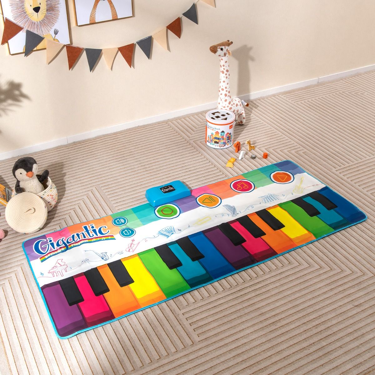 Coast Kindertanzmatte mit 24 Klaviertasten und 8 Instrumentenklängen - Musikspielmatte 181 x 73 cm - farbenfroh