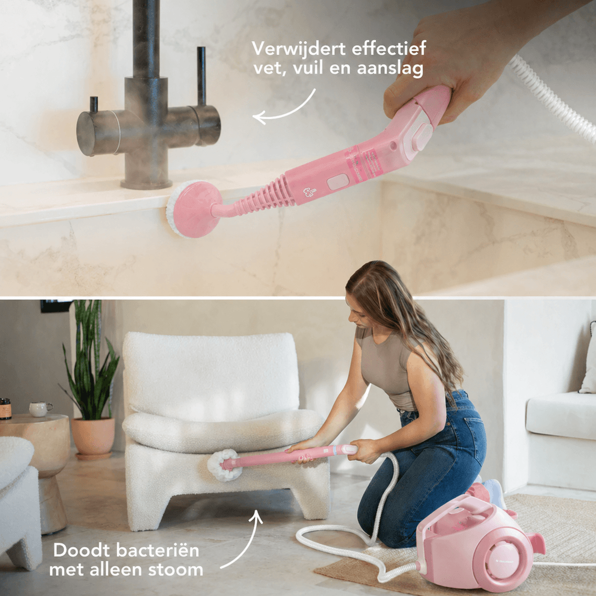 TS2 Dampfreiniger Pink Limited Edition - 1800W Dampfreiniger mit 26 Zubehörteilen - 40 x 30,5 x 29 cm