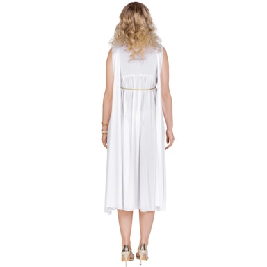 DressForFun Griechische Schönheit Penelope Damenkostüm - mit goldenen Paspeln und Schleifengürtel und Oberarmschärpen - für Karneval und Themenpartys - weißes Polyester - Größe XL
