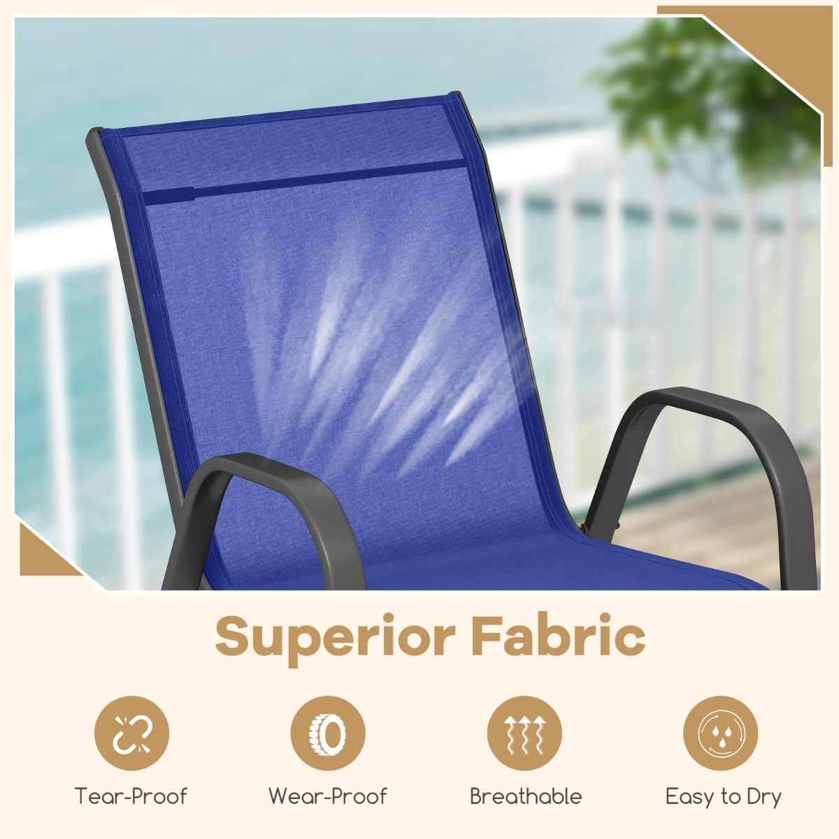 Coast 2er-Set stapelbarer Terrassenstühle mit Armlehnen - 56 x 70 x 84 cm - Marineblau