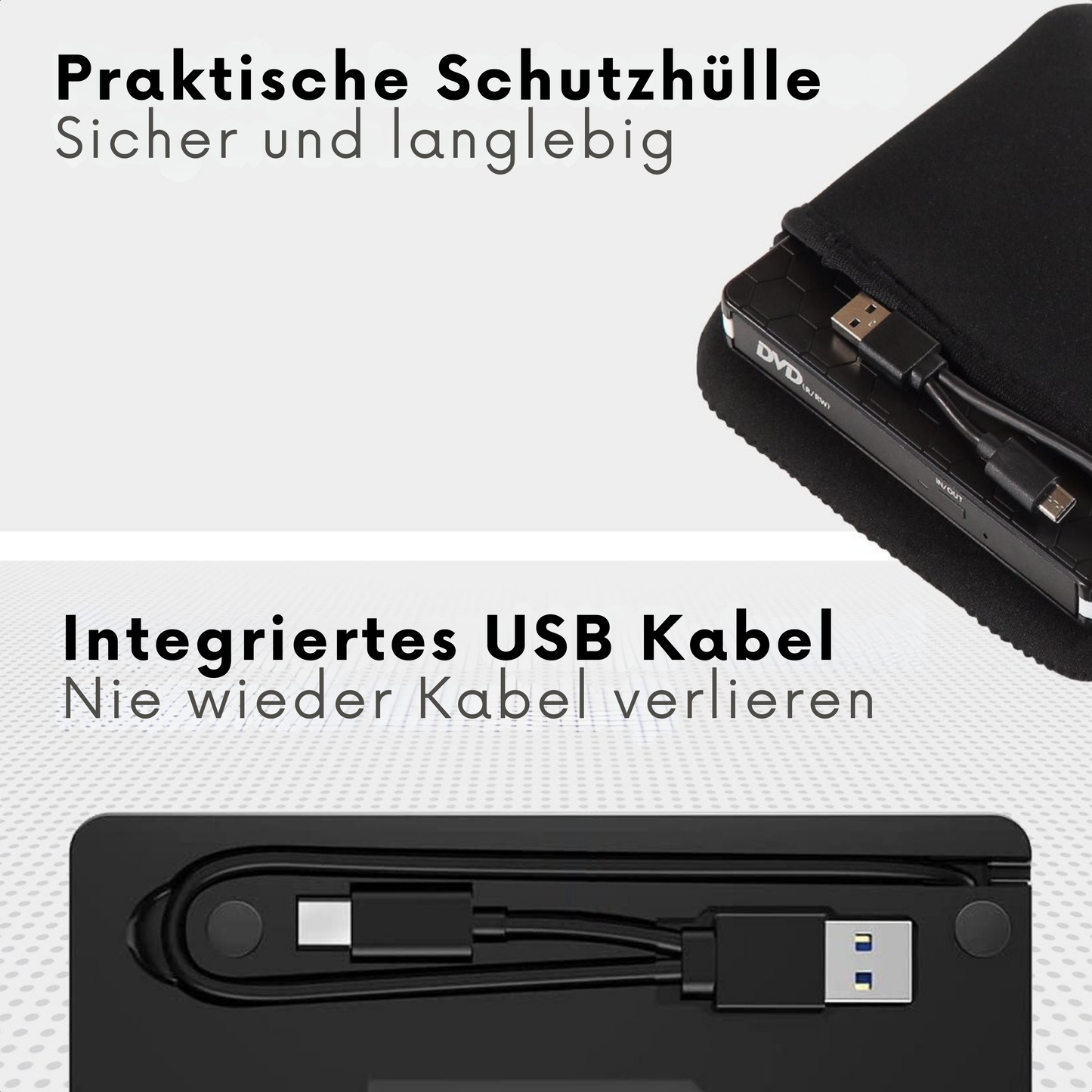 Auronic Externer DVD-Player - Für Laptop und Brenner - USB 3.0 oder USB C - Windows, MacOS & Linux - Inkl. Hülle + Kabel - Schwarz