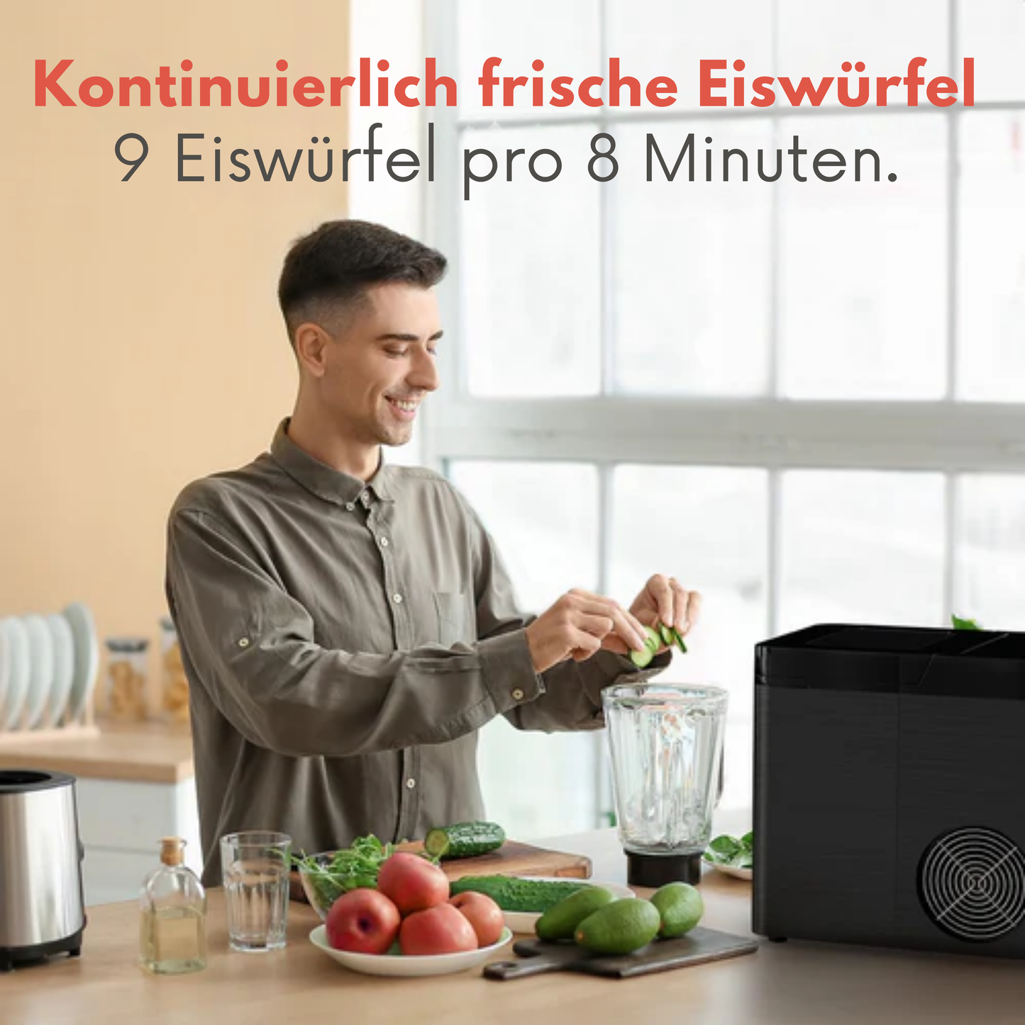 KitchenBrothers Eiswürfelbereiter – 2.1L - Selbstreinigungsfunktion – 9 Eiswürfel in 8 Min – Schwarz