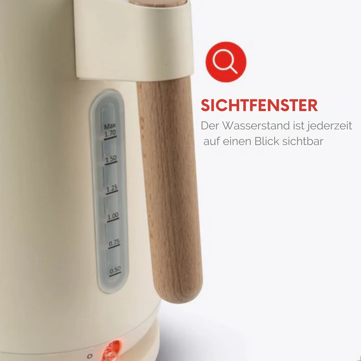 Bourgini Harmony Wasserkocher - Edelstahl - Mit Elementen aus echtem Buchenholz - 1.7L - Cremeweiß