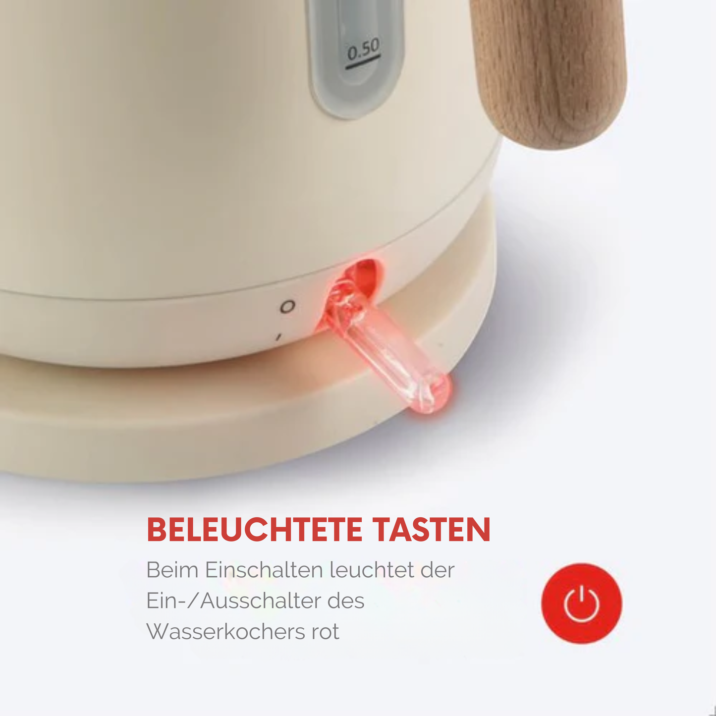 Bourgini Harmony Wasserkocher - Edelstahl - Mit Elementen aus echtem Buchenholz - 1.7L - Cremeweiß