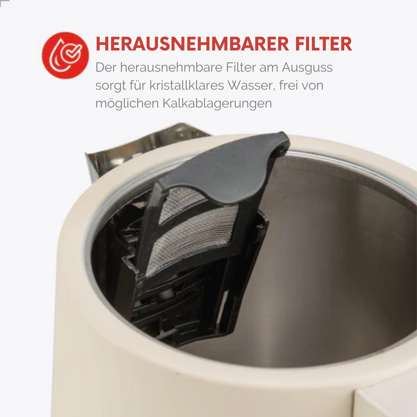Bourgini Harmony Wasserkocher - Edelstahl - Mit Elementen aus echtem Buchenholz - 1.7L - Cremeweiß