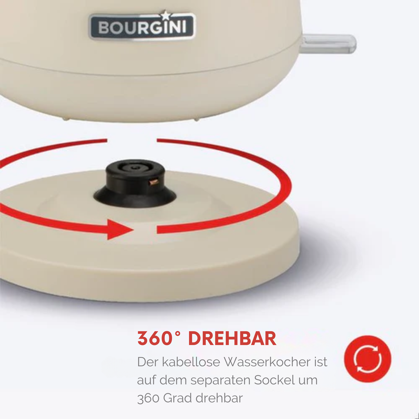 Bourgini Harmony Wasserkocher - Edelstahl - Mit Elementen aus echtem Buchenholz - 1.7L - Cremeweiß