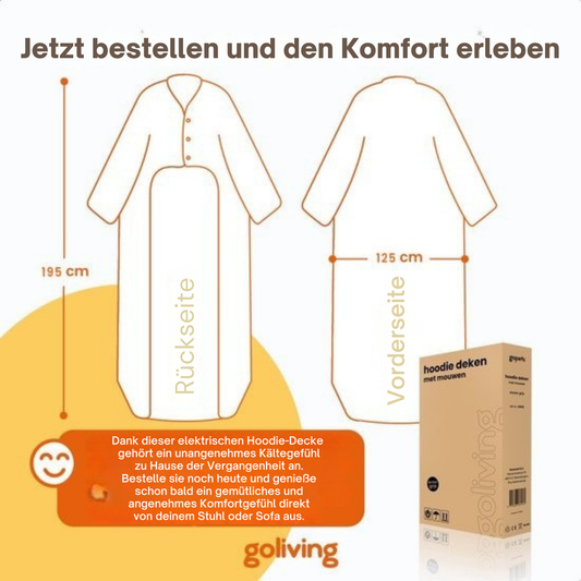 Goliving Elektrische Heizdecke mit Ärmeln – Kariertes Fleece – Große Kuscheldecke – Waschbar - Mit 9 Heizstufen und Timer – 195 × 125 cm – Grau