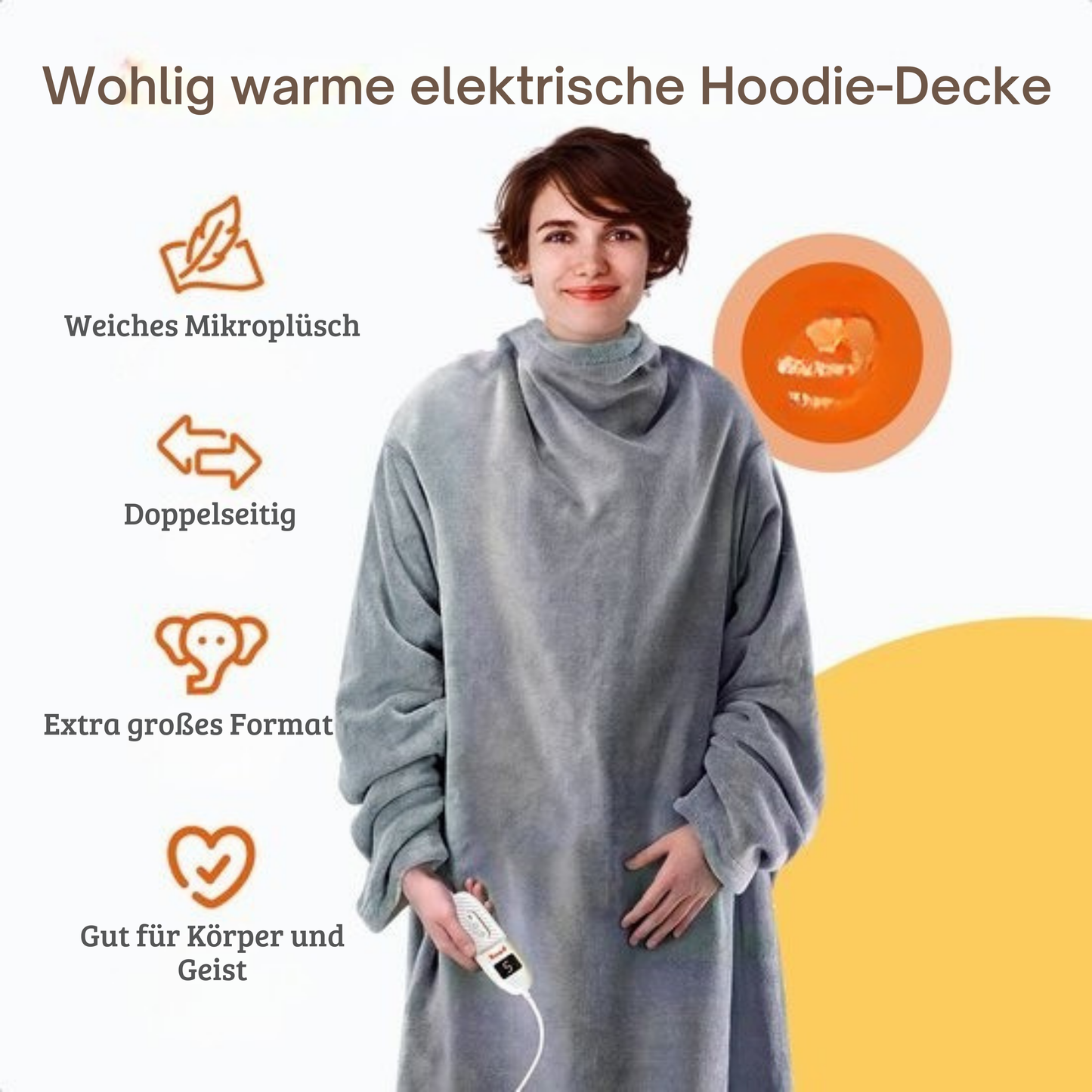 Goliving Elektrische Heizdecke mit Ärmeln – Kariertes Fleece – Große Kuscheldecke – Waschbar - Mit 9 Heizstufen und Timer – 195 × 125 cm – Grau